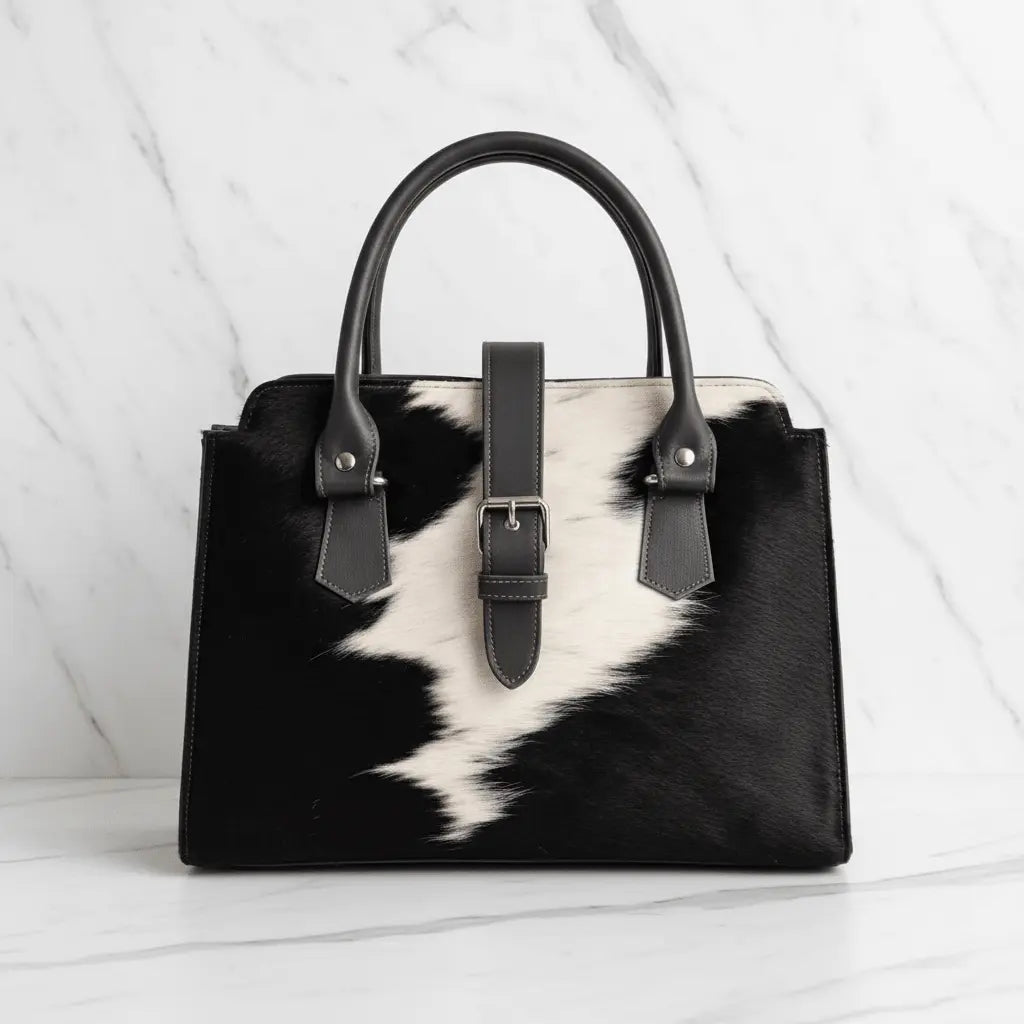 Black Cowhide Bag Front - Marble