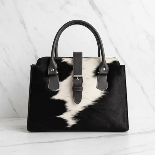 Black Cowhide Bag Front - Marble