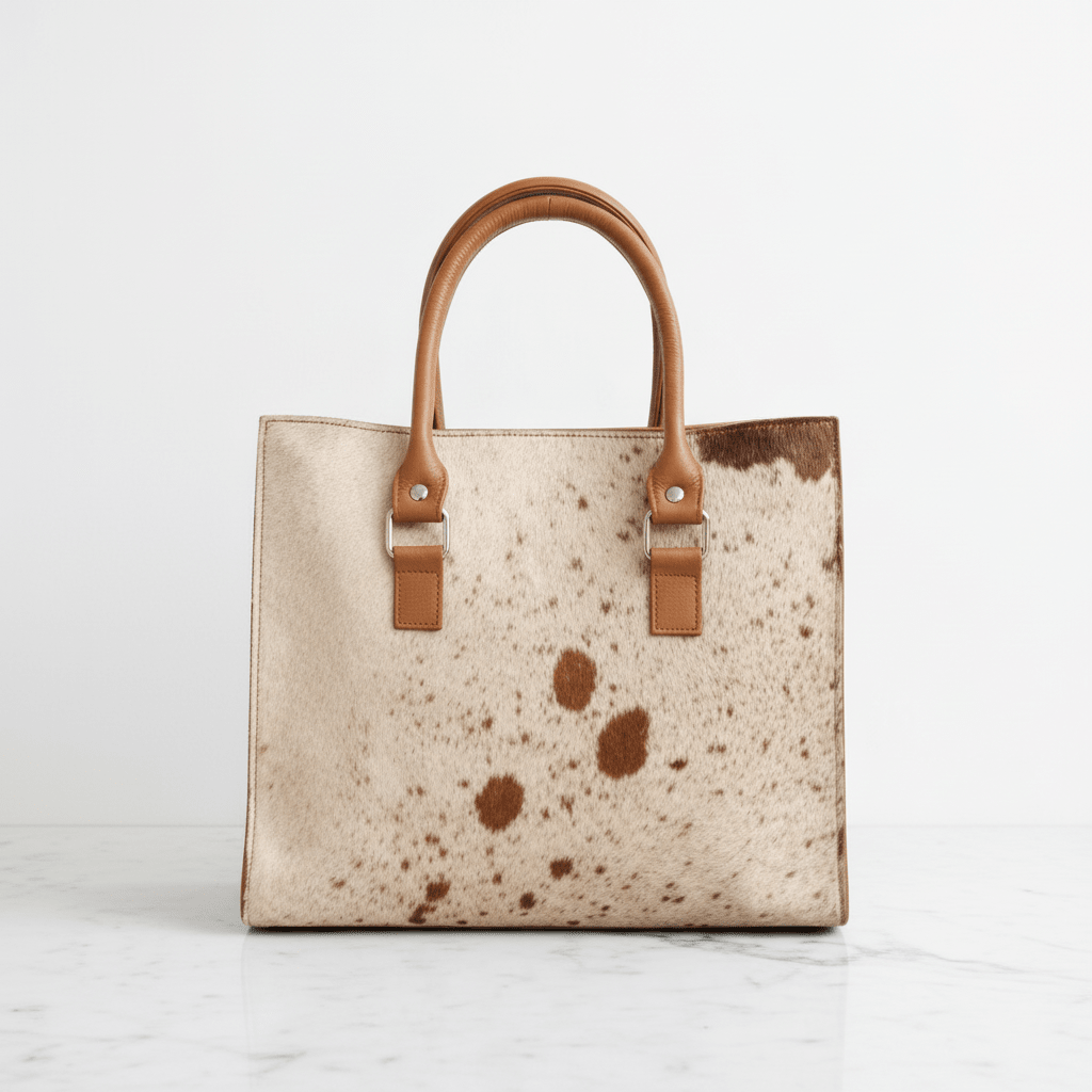 Cream Cowhide Tote - Marble