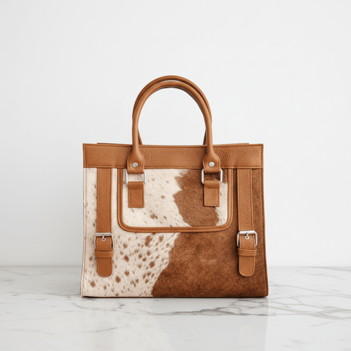Tan Cowhide Tote Front - Marble