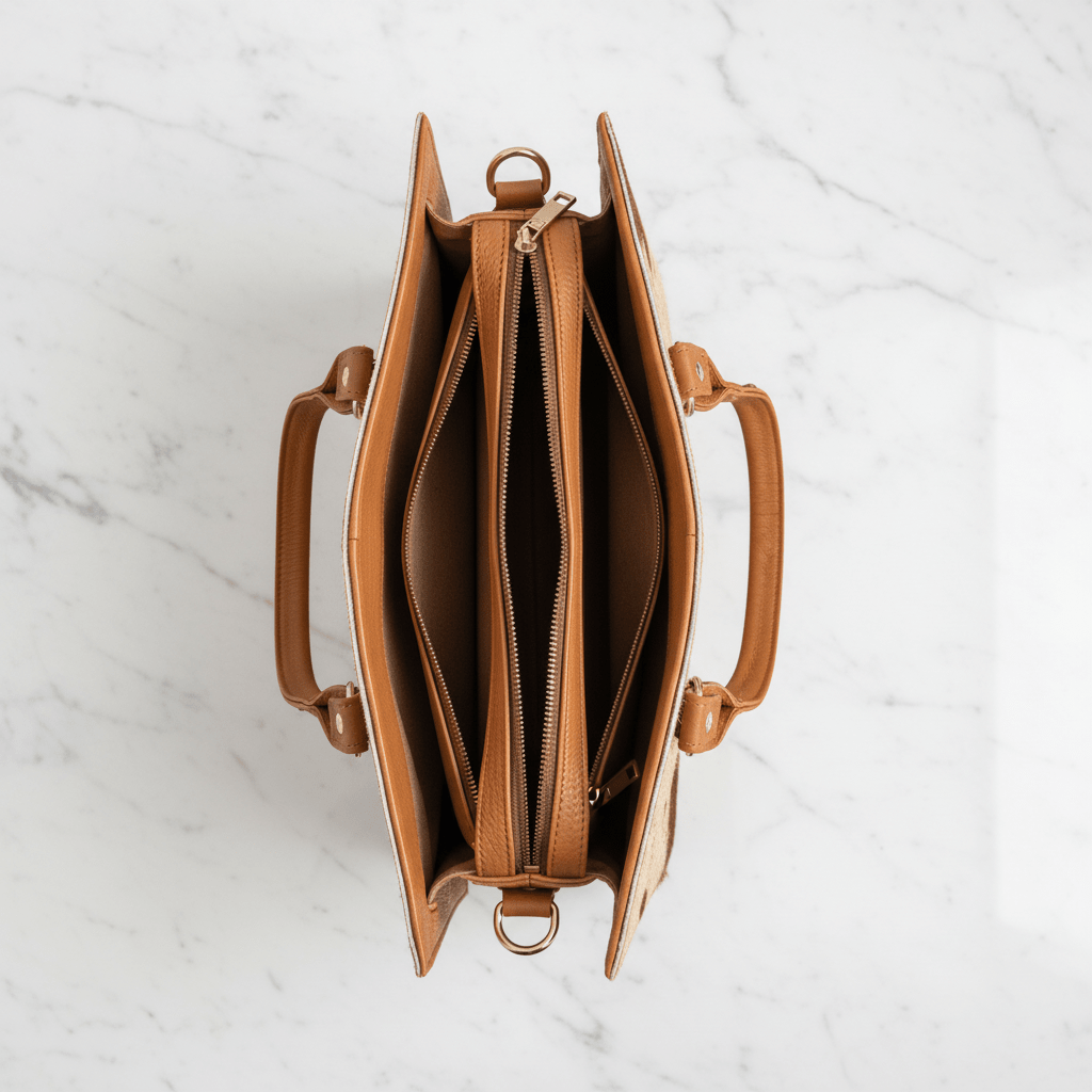 Tan Cowhide Tote Interior - Marble