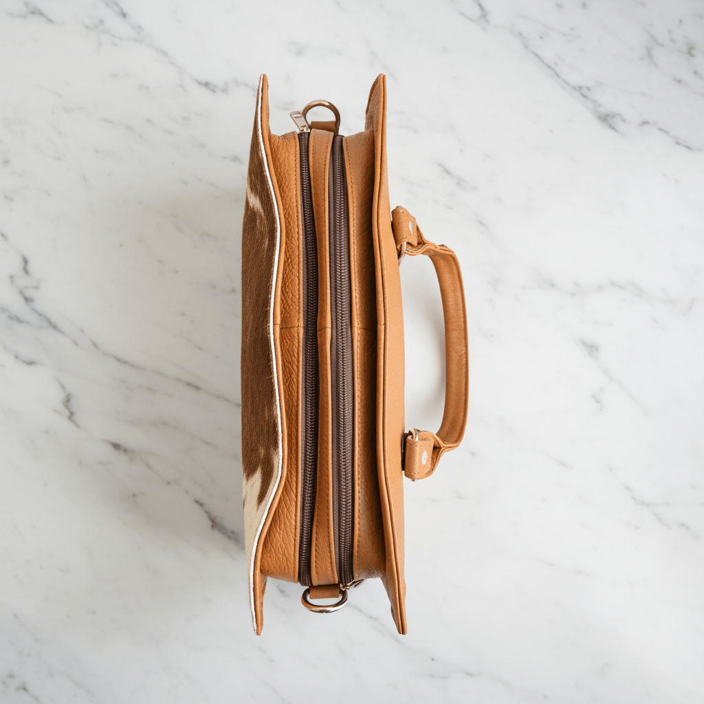 Tan Cowhide Tote Interior - Marble