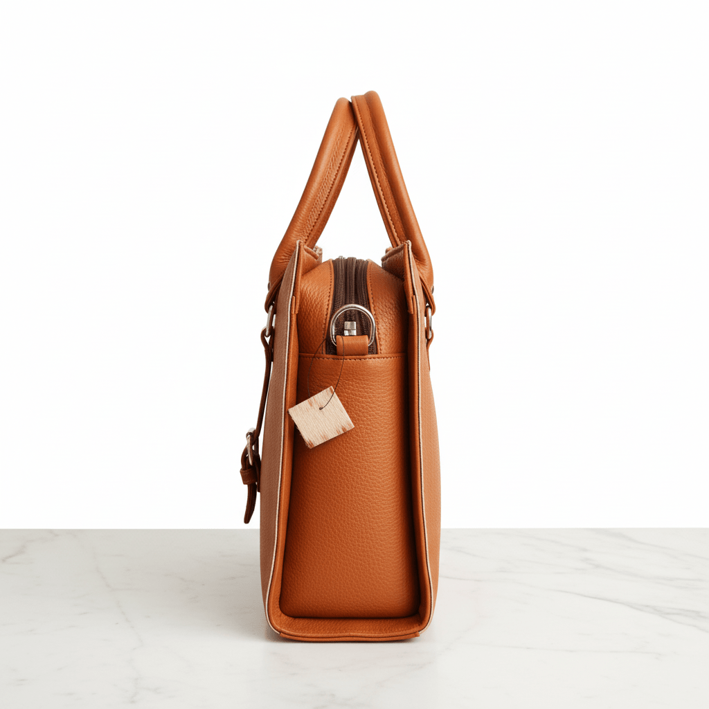 Tan Cowhide Tote Side - Marble
